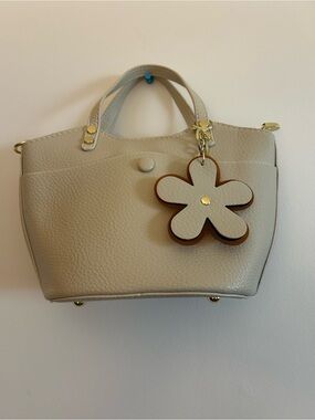 Cream Mini Tote Bag with Flower Charm